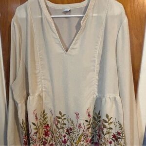 Old Navy Floral Embroidered Cream Blouse